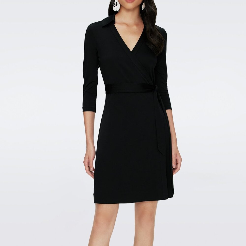 Diane Von Furstenberg Black Wrap Dress Knee Length